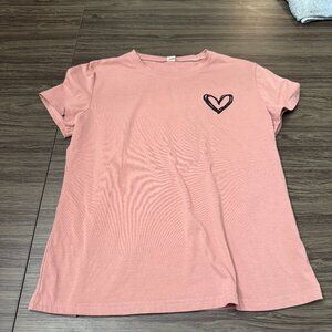 Women's Pink Short Sleeve T-Shirt Heart Graphic Good Condition